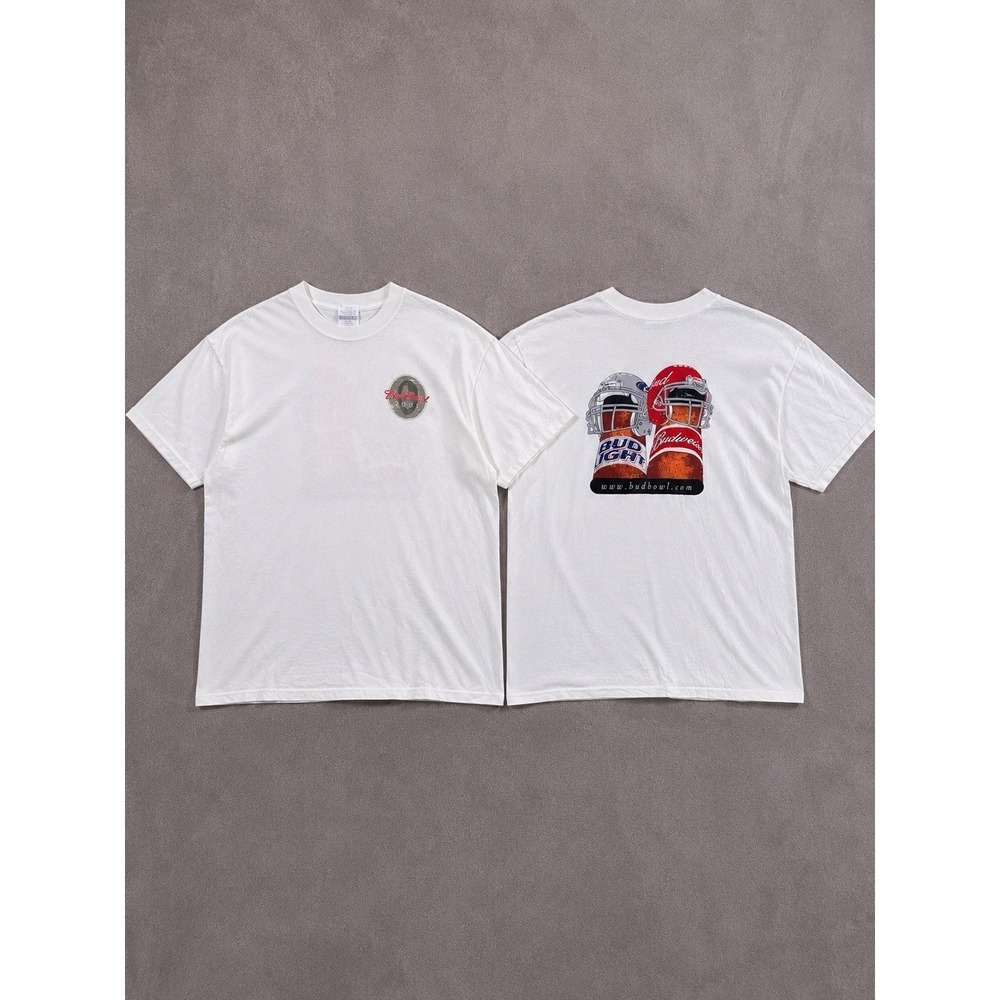Vintage Bud Bowl 2001 T Shirt Bundle Mens Size Large White Beer Promo Lot Of 2